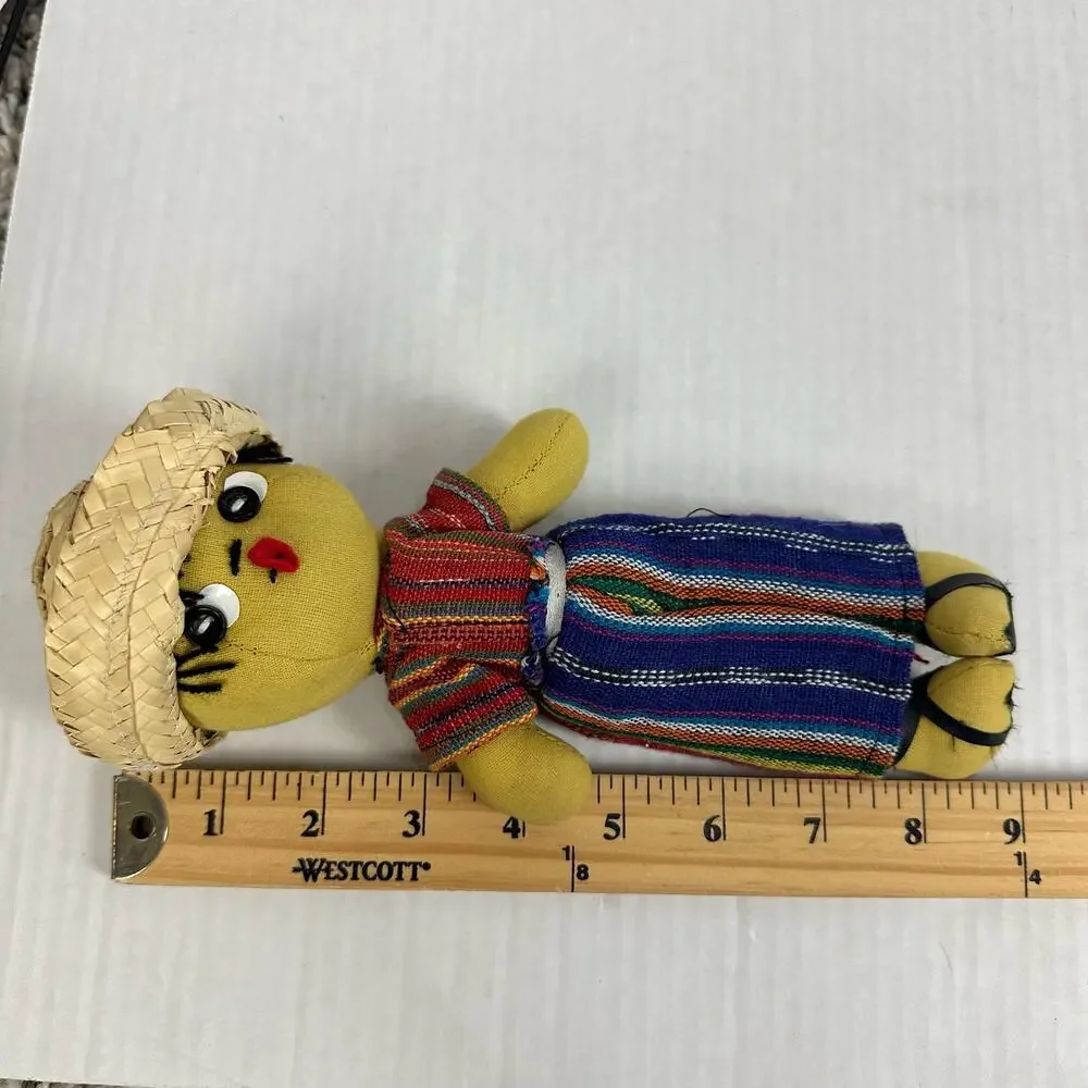Handmade Folk Cloth Rag Doll Belize Boy Man Straw Hat